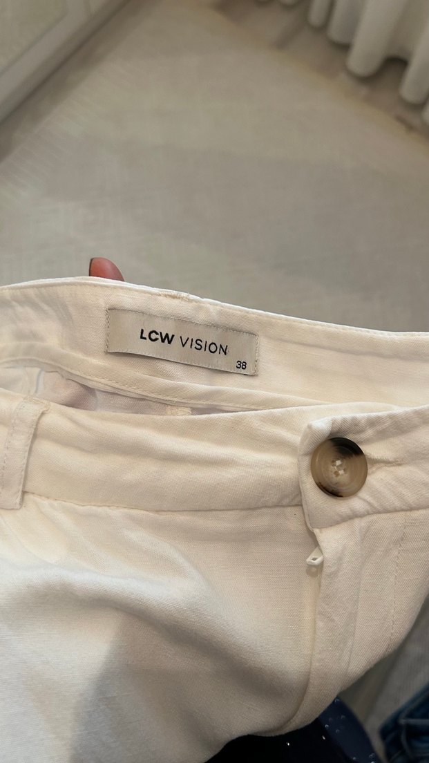 Beyaz Keten Midi Pilili Kadın Pantolon palazzo pantolon - Görsel 2