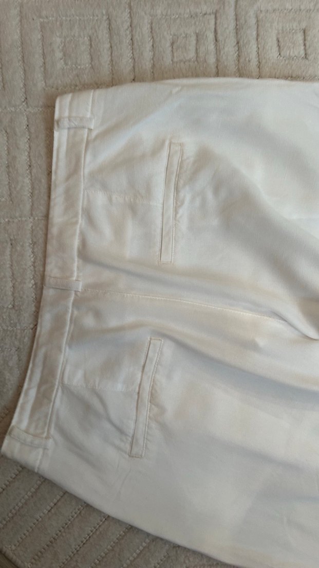 Beyaz Keten Midi Pilili Kadın Pantolon palazzo pantolon - Görsel 4