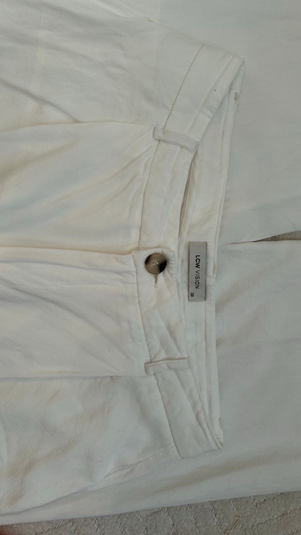 Beyaz Keten Midi Pilili Kadın Pantolon palazzo pantolon - Görsel 3