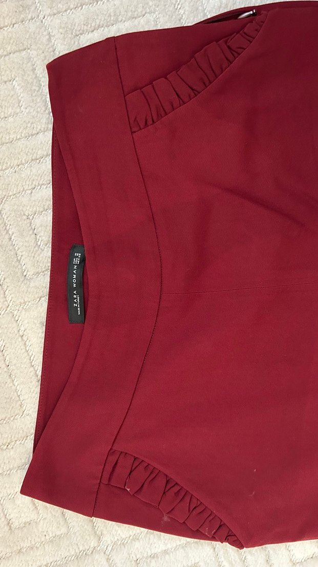 Düğmeli Bordo Kadın Kumaş Pantolon - Görsel 2