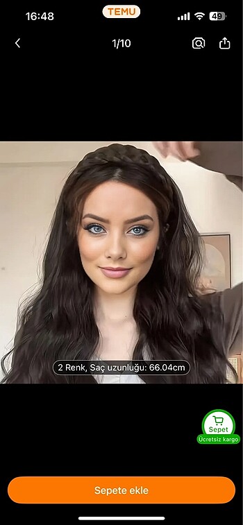 Beden siyah Renk 66.04 cm probeauty taç örgülü siyah sentetik peruk