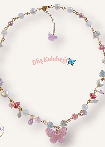 Accessorize Pembe Boncuklu Kelebek Kolye Midi Boy
