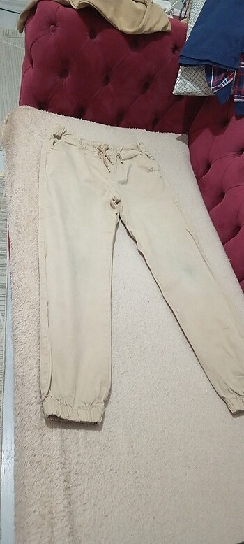 LCW marka beli lastikli paça lastikli keten pantolon çocuk