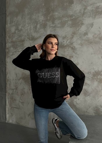 Siyah Payet Detaylı Kadın Sweatshirt