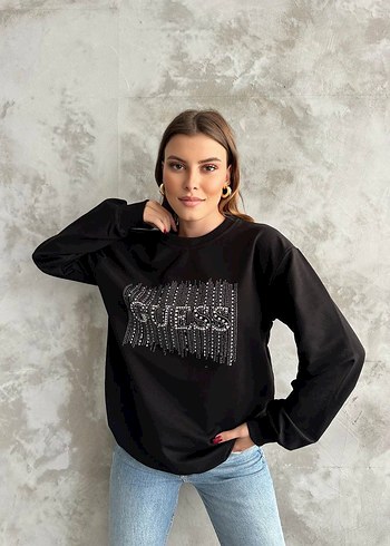 Guess Siyah Payet Detaylı Kadın Sweatshirt