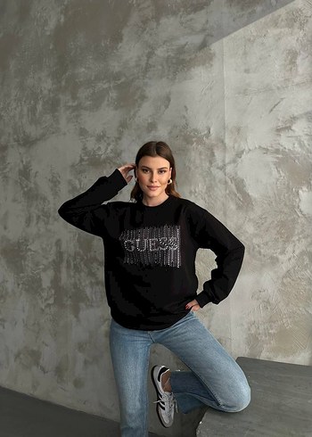 l Beden siyah Renk Siyah Payet Detaylı Kadın Sweatshirt