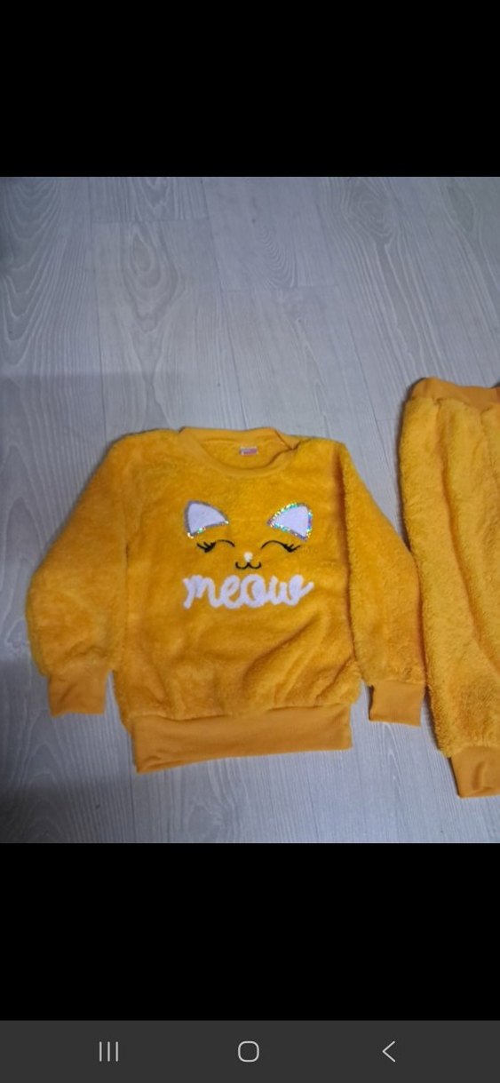 Kız Çocuk Sarı Peluş Sweatshirt ve Eşofman Takımı - Görsel 2