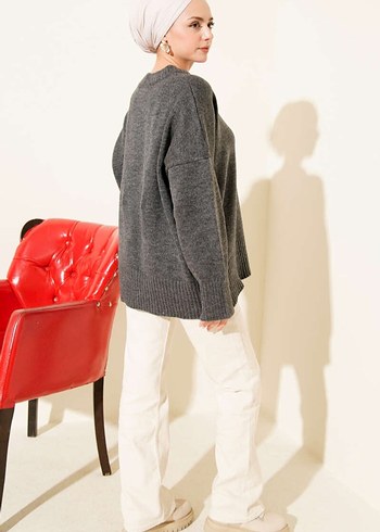 Antrasit Oversize Triko Kadın Kazak KAMPANYALI ÜRÜN - Görsel 3