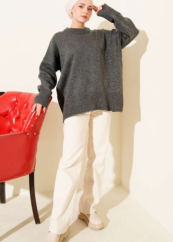 Antrasit Oversize Triko Kadın Kazak KAMPANYALI ÜRÜN - Görsel 2