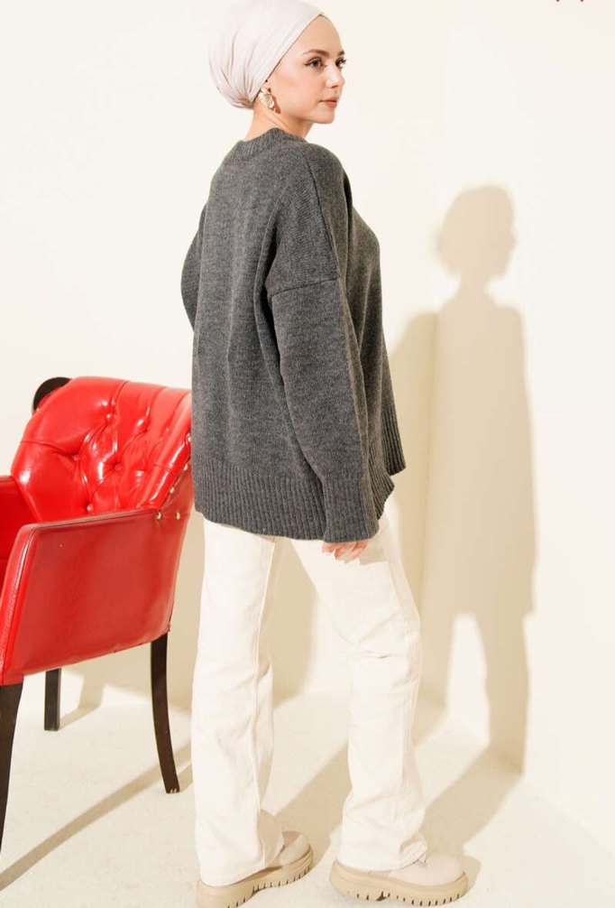 Antrasit Oversize Triko Kadın Kazak KAMPANYALI ÜRÜN - Görsel 3