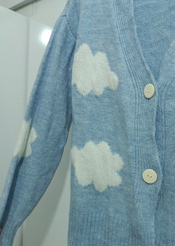 Mavi Bulut Desenli Örgü Kadın Hırka - Görsel 2