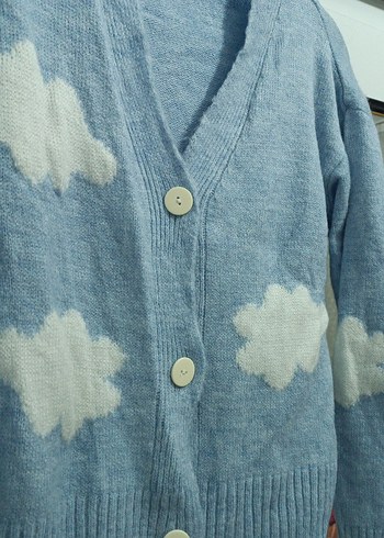 Mavi Bulut Desenli Örgü Kadın Hırka - Görsel 4