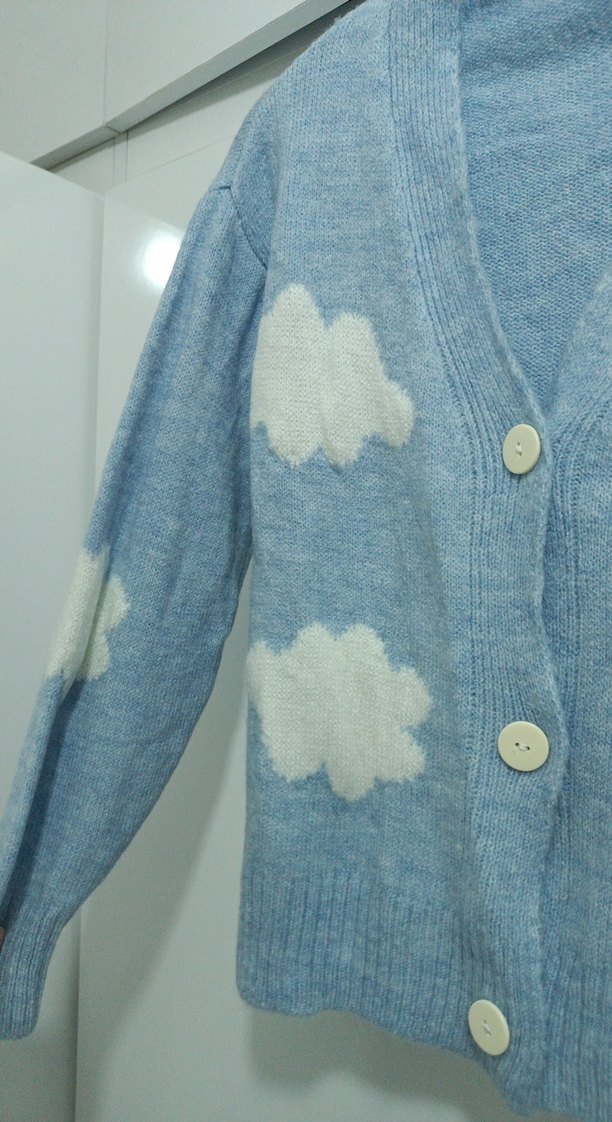 Mavi Bulut Desenli Örgü Kadın Hırka - Görsel 2