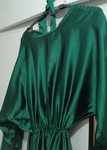 kadın saten yeşil  abiye - Görsel 4