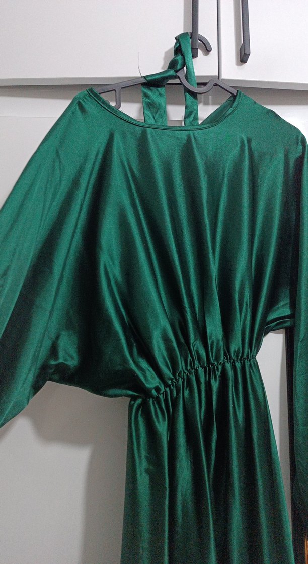 kadın saten yeşil  abiye - Görsel 3