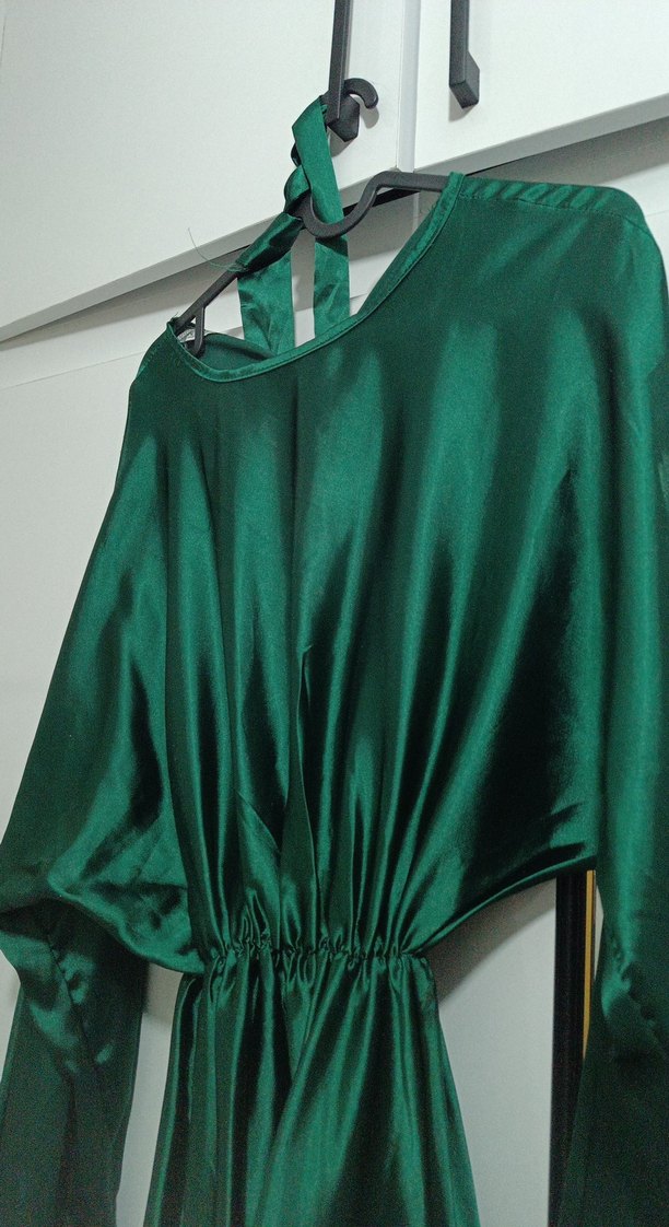 kadın saten yeşil  abiye - Görsel 4