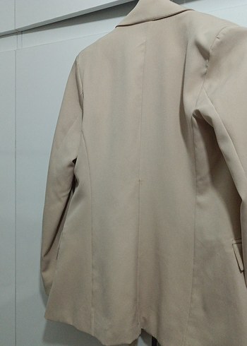 Bej Kadın Düğmeli Midi Blazer Ceket - Görsel 6