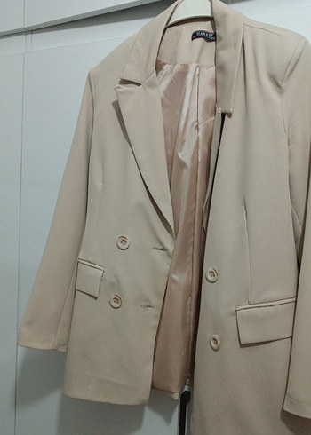 Bej Kadın Düğmeli Midi Blazer Ceket - Görsel 4