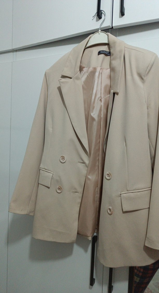 Bej Kadın Düğmeli Midi Blazer Ceket - Görsel 4