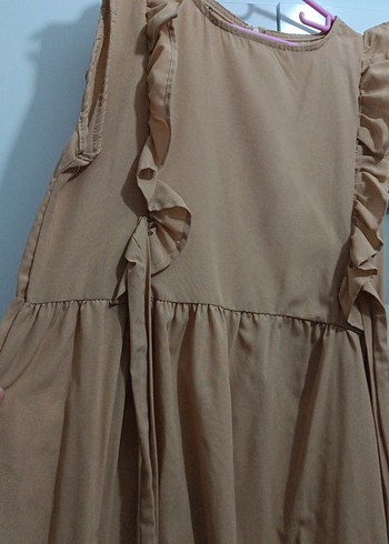 Bej Keten Volanlı Salopet Elbisesi - Görsel 5