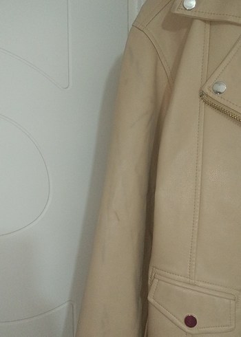 Bej Mini Deri Ceket Kadın - Görsel 3