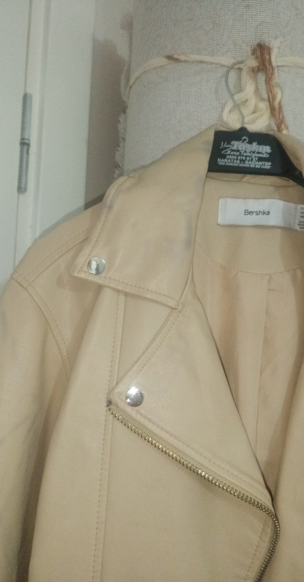 Bej Mini Deri Ceket Kadın - Görsel 2