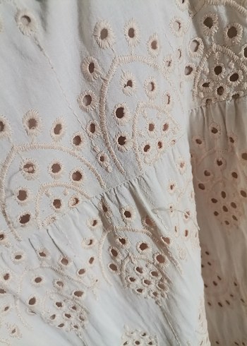 Nakışlı ve Dantelli Bej Bohem Uzun Elbise - Görsel 3