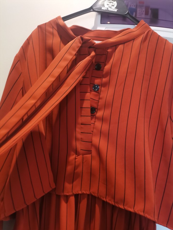 Kırmızı Çizgili Uzun Piliseli Elbise - Görsel 2