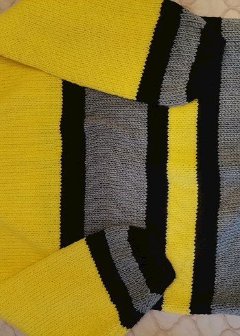 Çizgili Triko el örmesi  Kazak Sarı Gri - Görsel 2