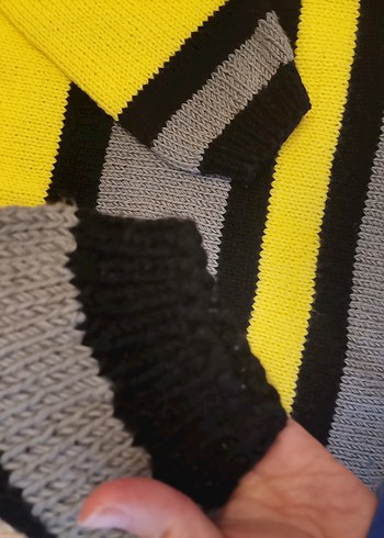 Çizgili Triko el örmesi  Kazak Sarı Gri - Görsel 3