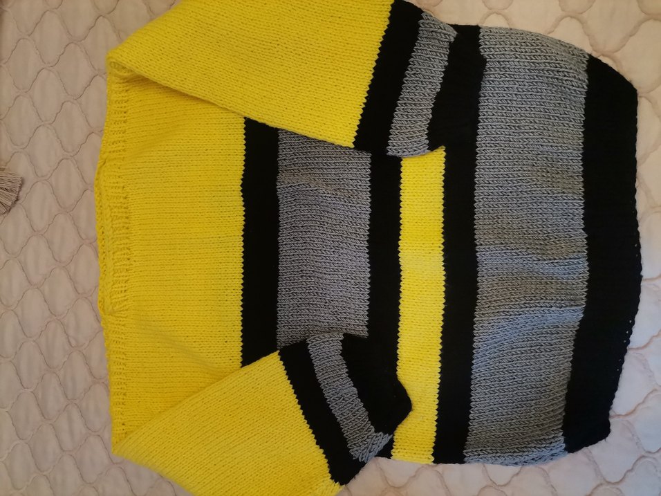 Çizgili Triko el örmesi  Kazak Sarı Gri - Görsel 2