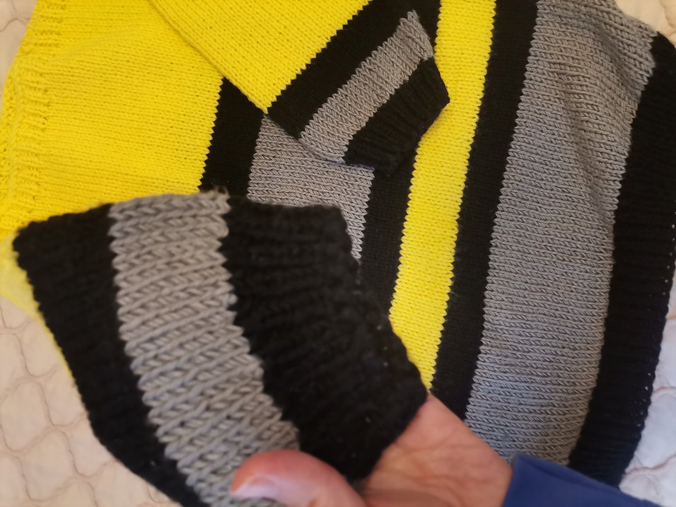 Çizgili Triko el örmesi  Kazak Sarı Gri - Görsel 3