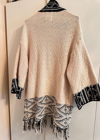 ZARA Bohem Nakışlı Uzun Kollu Bej Triko Hırka - Görsel 6