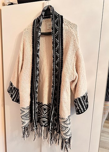 ZARA Bohem Nakışlı Uzun Kollu Bej Triko Hırka - Görsel 3