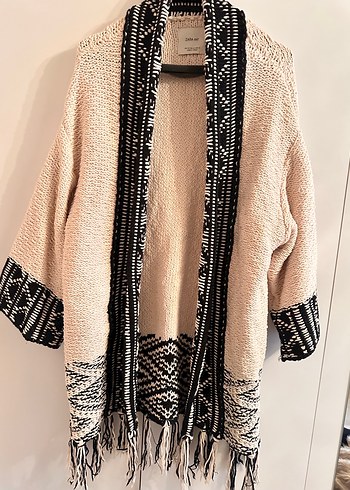 ZARA Bohem Nakışlı Uzun Kollu Bej Triko Hırka - Görsel 2