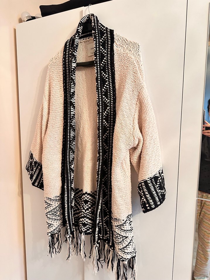 ZARA Bohem Nakışlı Uzun Kollu Bej Triko Hırka - Görsel 5