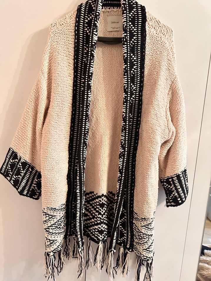 ZARA Bohem Nakışlı Uzun Kollu Bej Triko Hırka - Görsel 2