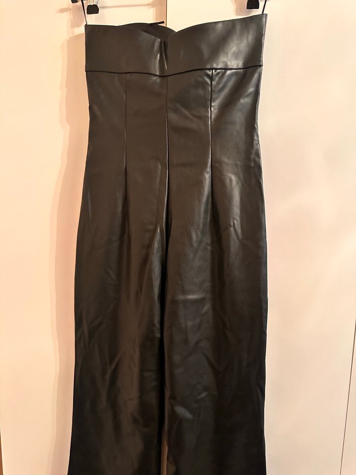 ZARA Kadın Siyah Deri Uzun tulum - Görsel 5