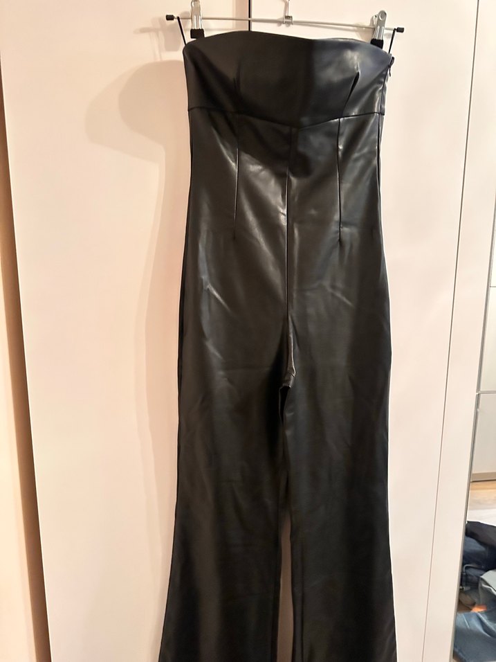 ZARA Kadın Siyah Deri Uzun tulum - Görsel 3