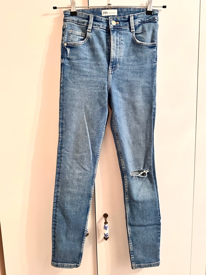 ZARA Kadın Mavi Denim Dar Paça Jean - Görsel 2