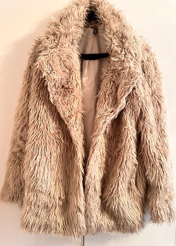 BERSHKA Bej Kadın Midi Suni Kürk Ceket - Görsel 2