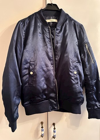 MANGO Parlak Mavi Kadın Saten Ceket - Görsel 6