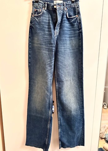 ZARA Kadın Mavi Kot Pantolon - Kemerli, Normal Boy - Görsel 2