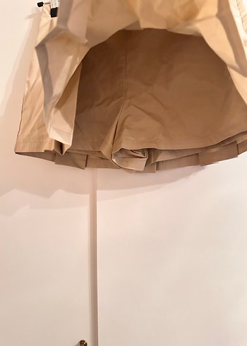 Bej Pilili paraşüt kumaş Mini Etek - Görsel 3