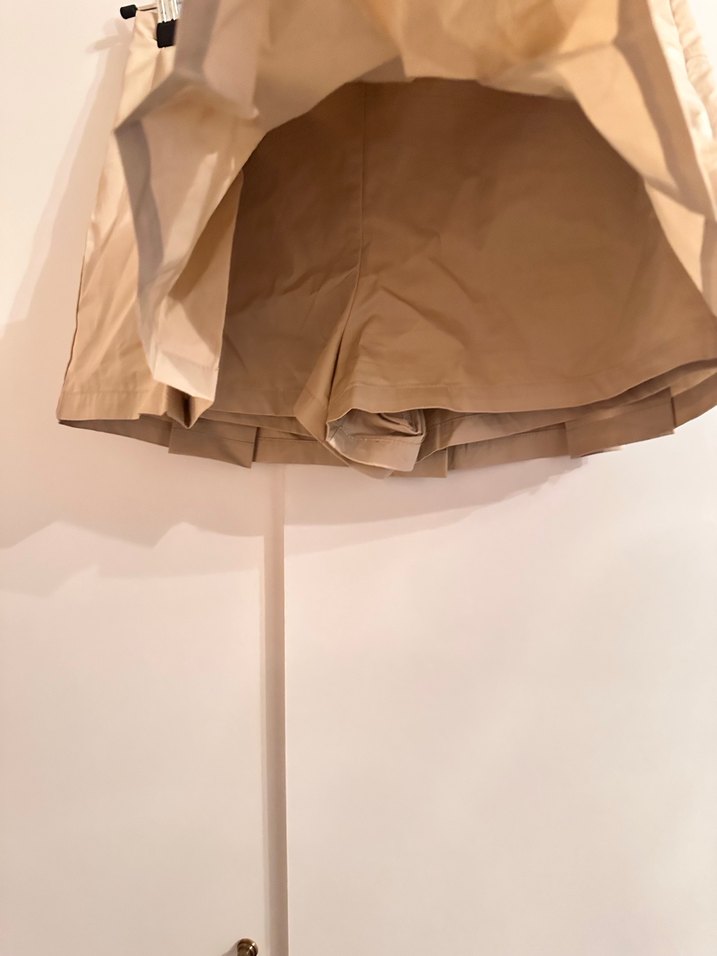 Bej Pilili paraşüt kumaş Mini Etek - Görsel 3