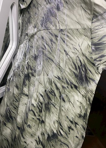 Zara Kadın Gri Batik Desenli Uzun Keten Gömlek