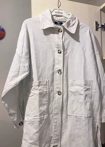 Düğmeli Beyaz Keten Salaş Kadın Gömlek - Görsel 2