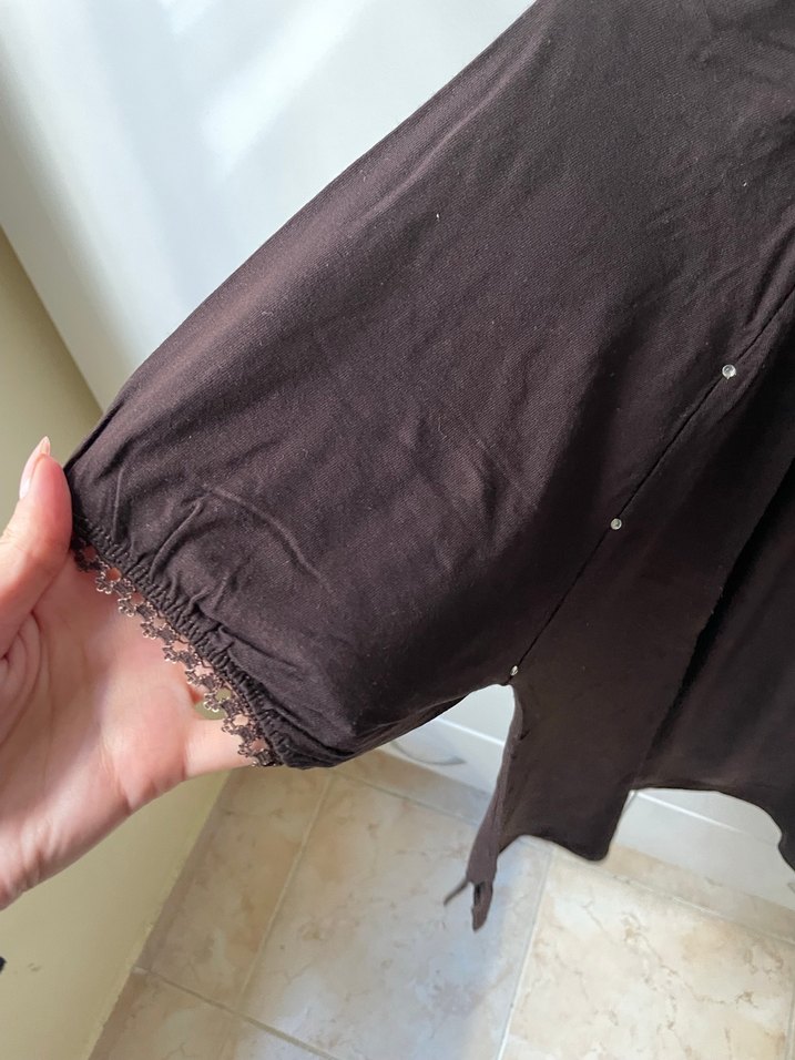 Koyu Kahverengi Kadın Bluz, Kısa Kollu - Görsel 2