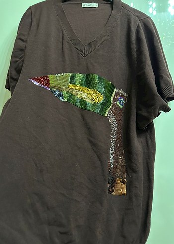 Bohem Tarzı Nakışlı Kahverengi Hamile Tişörtü - Görsel 3