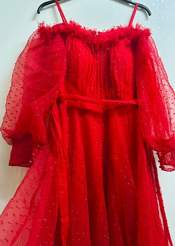 Kırmızı Drapeli Uzun Abiye kına Elbisesi - Görsel 2